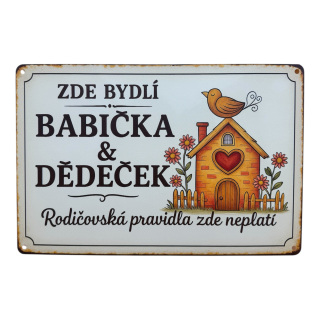 Hliníková dekorativní cedule - Babička a dědeček, 20x30cm